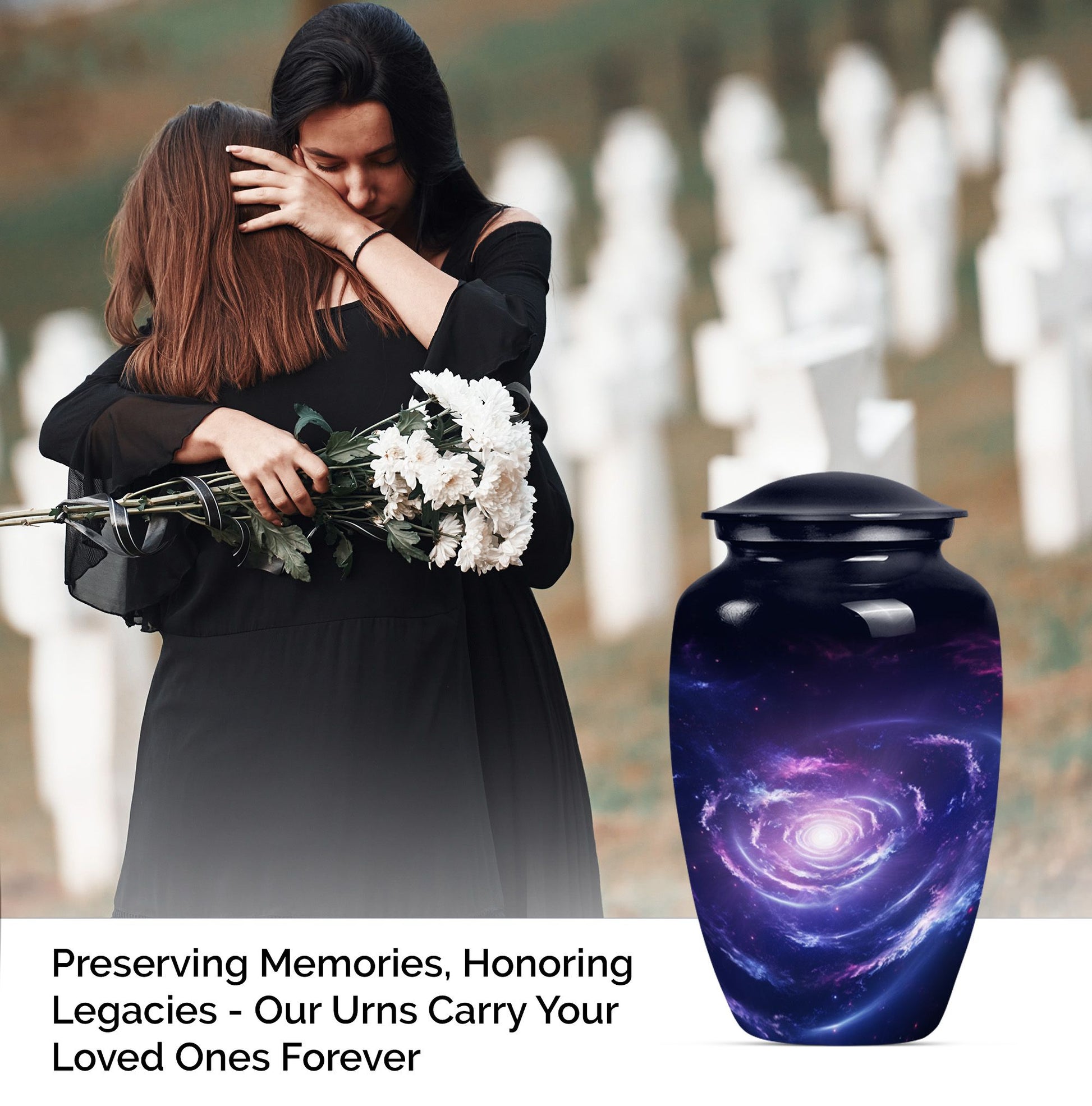 Urn for human ashes, Purple Meadow theme, 