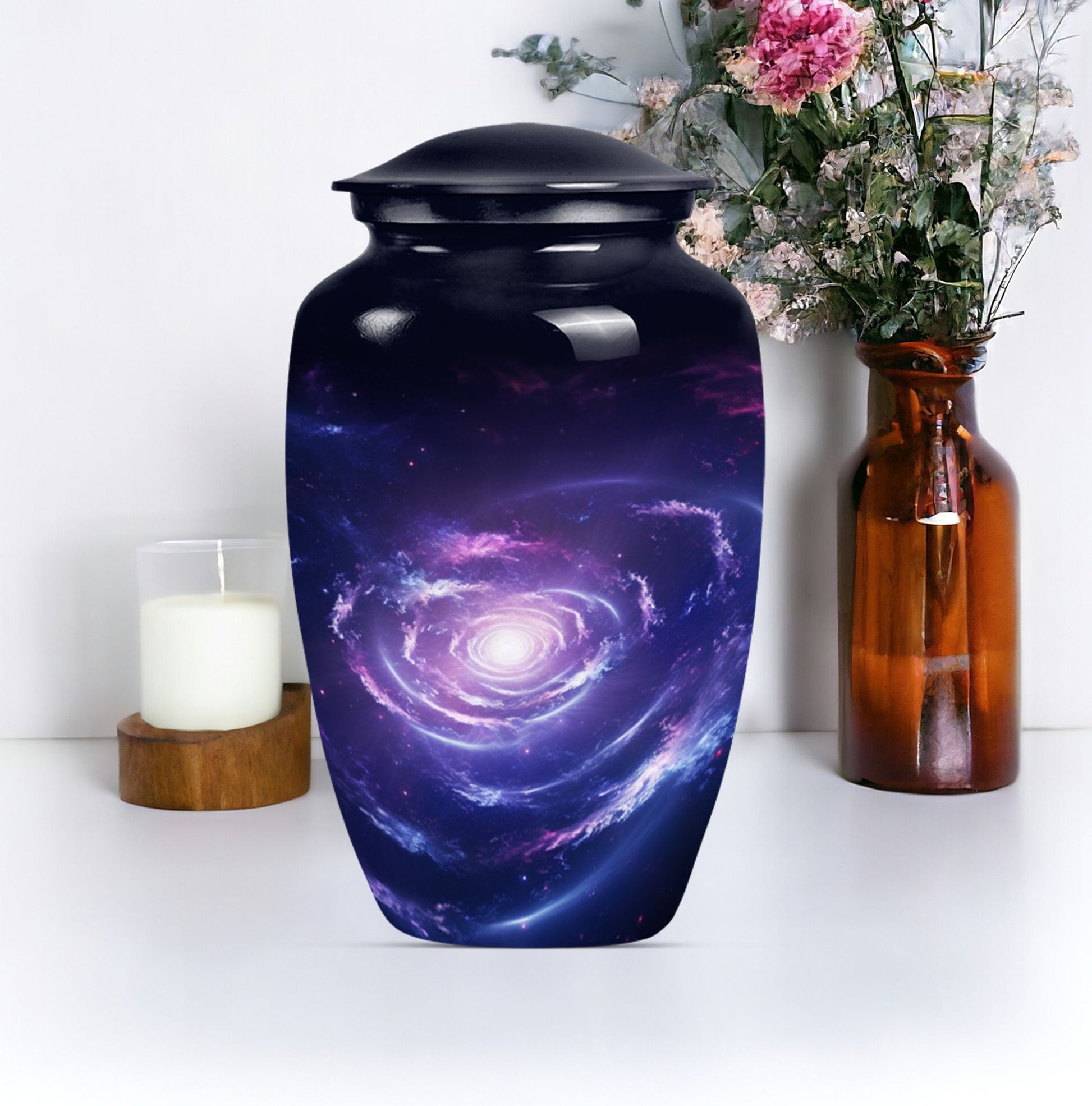 Urn for human ashes, Purple Meadow theme, 