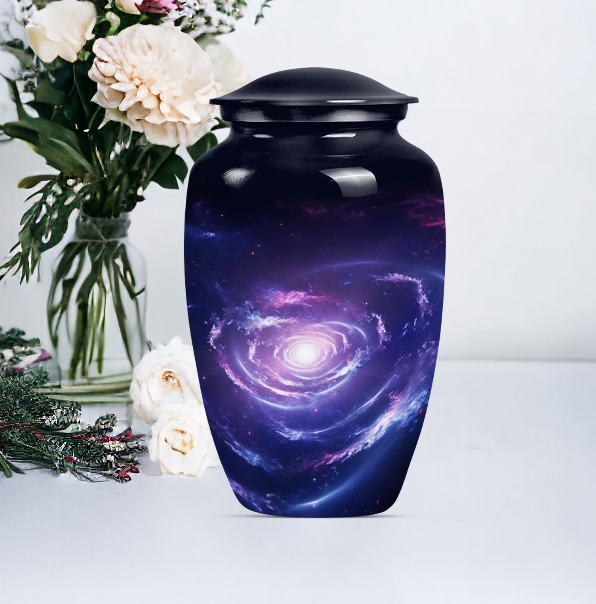 Urn for human ashes, Purple Meadow theme, 