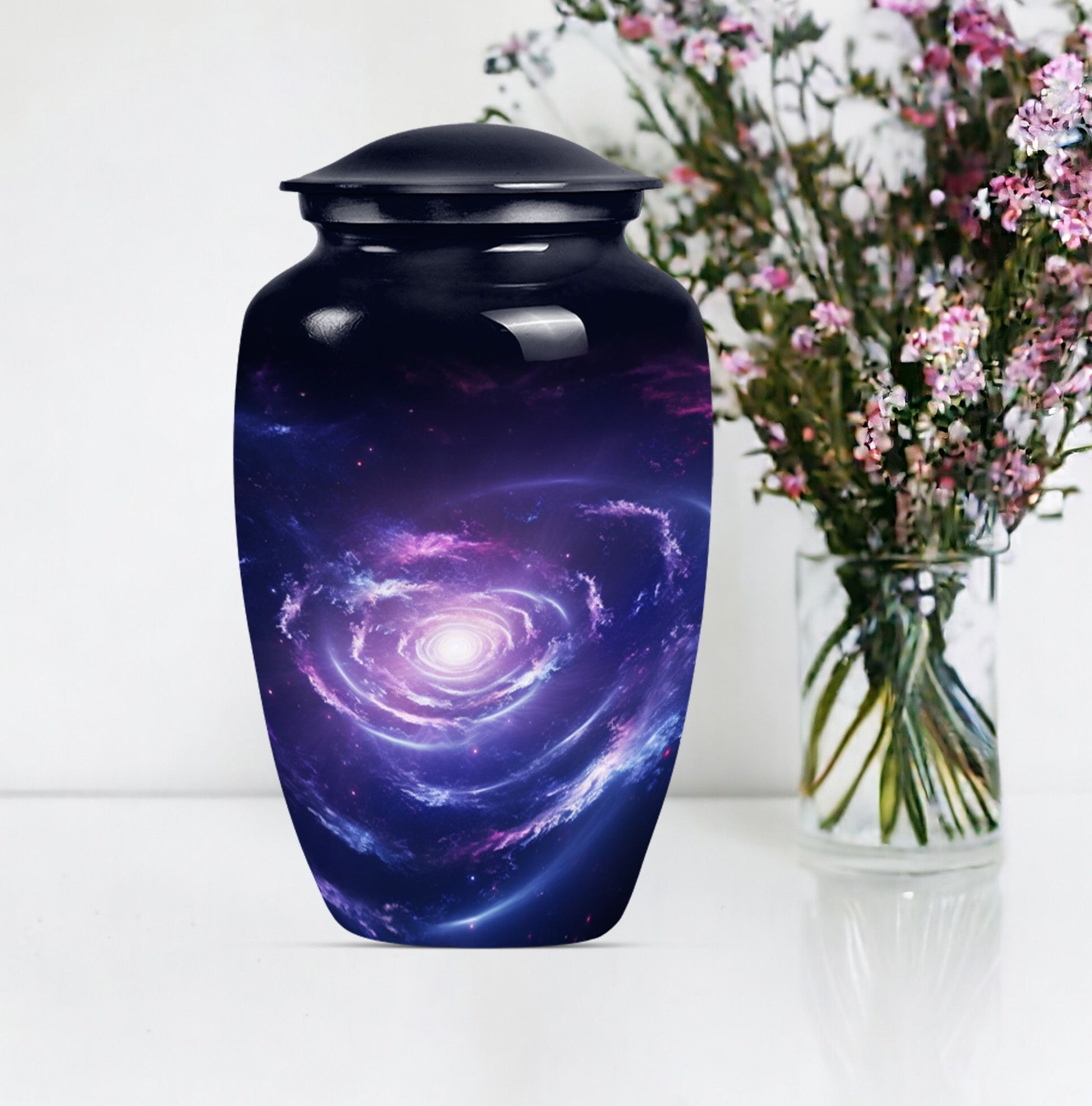 Urn for human ashes, Purple Meadow theme, 