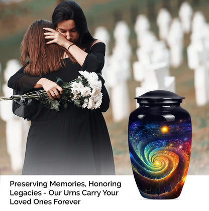 Classic Galaxy Urn for men ashes in Purple Meadow theme.