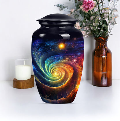 Classic Galaxy Urn for men ashes in Purple Meadow theme.