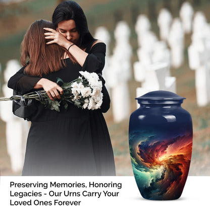 Classic 10-inch Glaaxy Urn with Purple Meadow Theme.