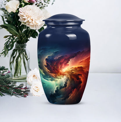 Classic 10-inch Glaaxy Urn with Purple Meadow Theme.