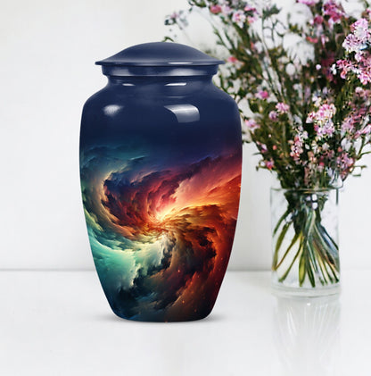 Classic 10-inch Glaaxy Urn with Purple Meadow Theme.