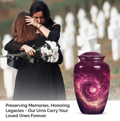 galaxy Urn for women's ashes in Purple Meadow theme, 