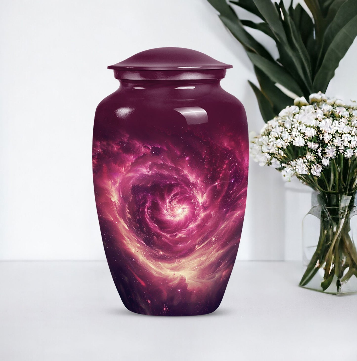  galaxy Urn for women's ashes in Purple Meadow theme, 