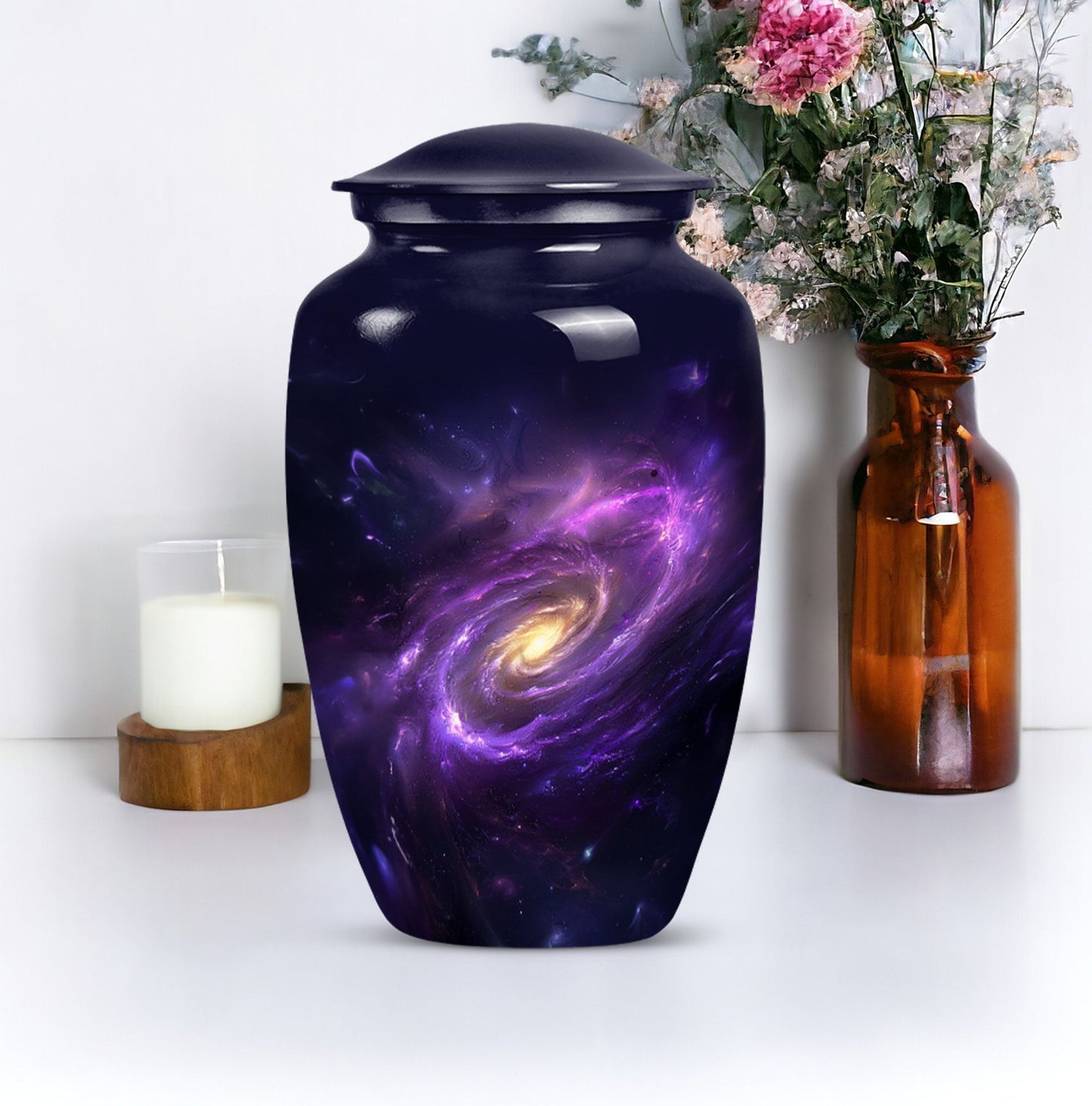 Galaxy Urn in Purple Meadow theme for male adult ashes