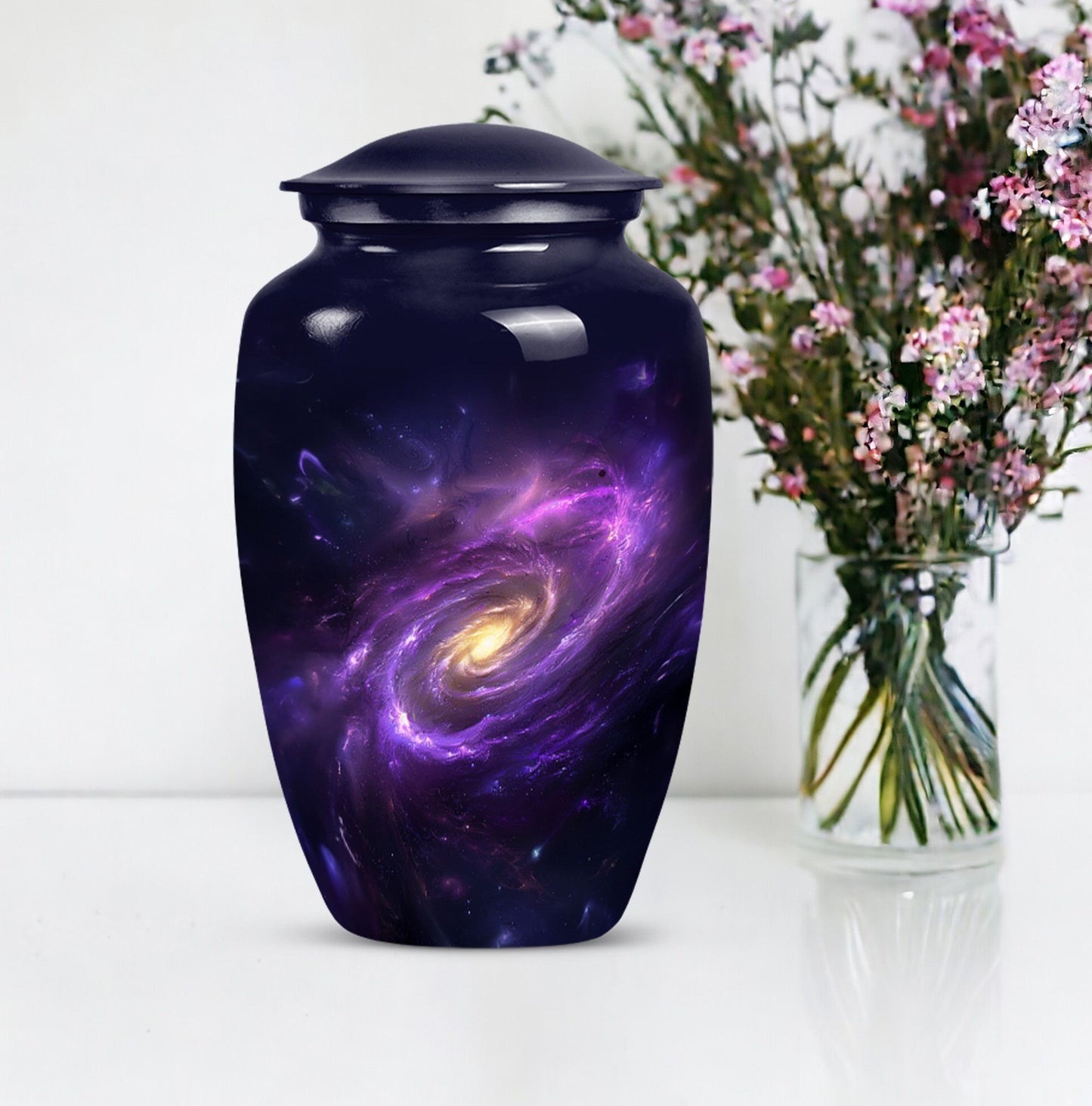 Galaxy Urn in Purple Meadow theme for male adult ashes