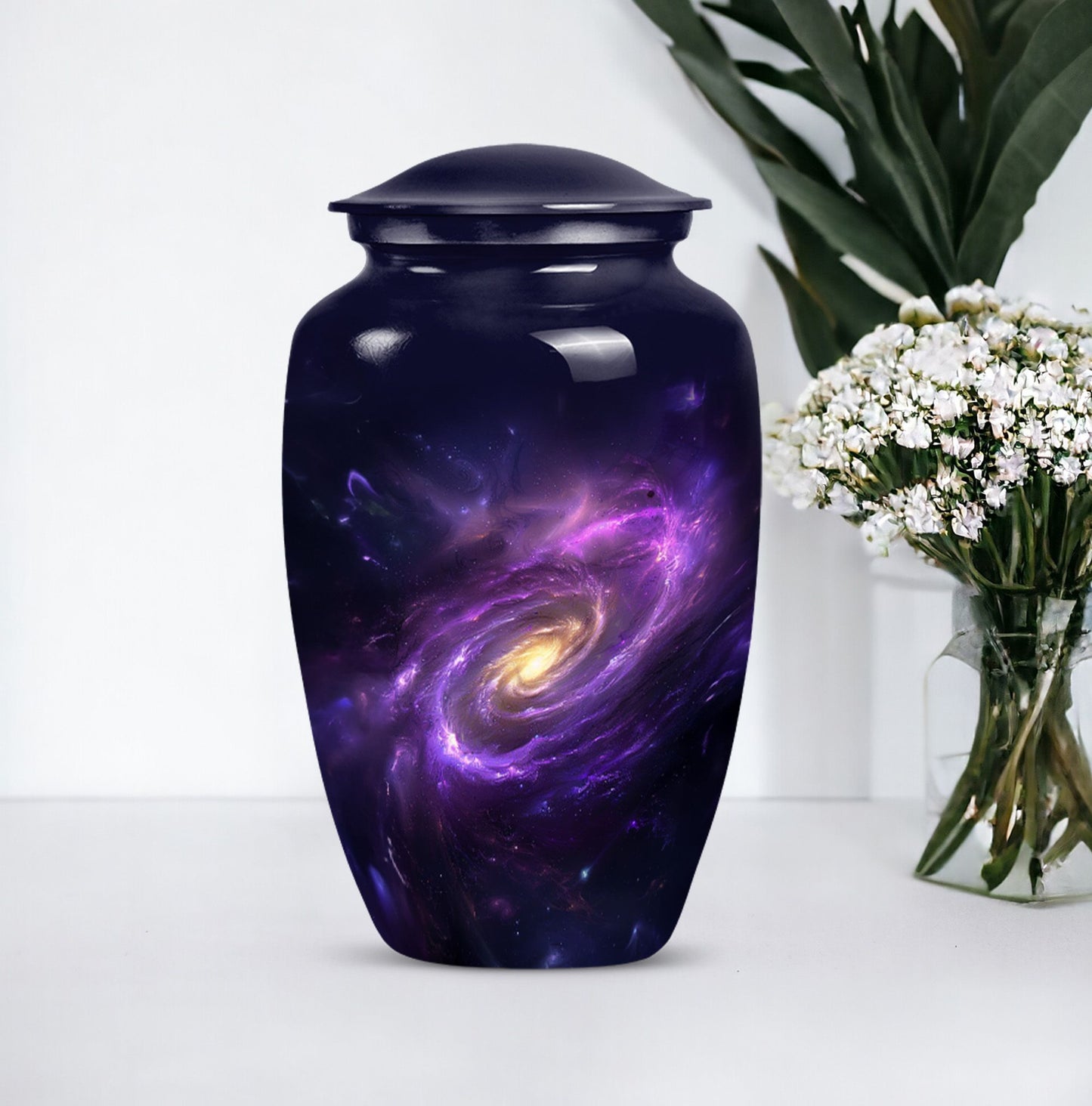Galaxy Urn in Purple Meadow theme for male adult ashes
