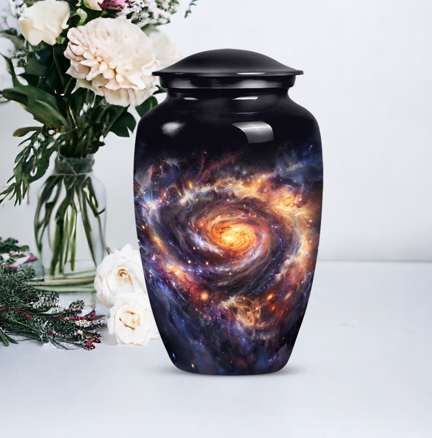  Glaaxy Urn in Purple Meadow theme for dad's cremation ashes