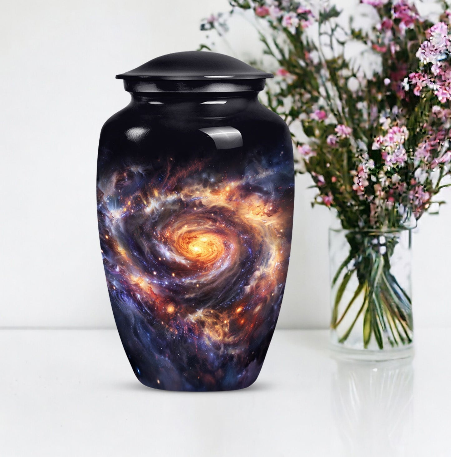  Glaaxy Urn in Purple Meadow theme for dad's cremation ashes