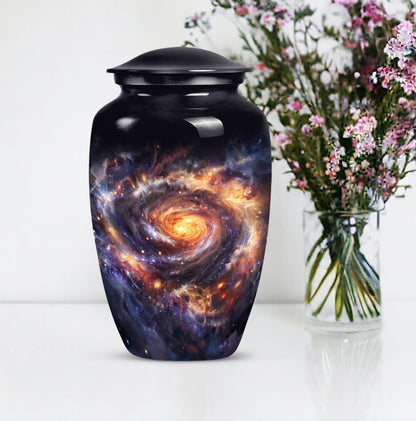  Glaaxy Urn in Purple Meadow theme for dad's cremation ashes