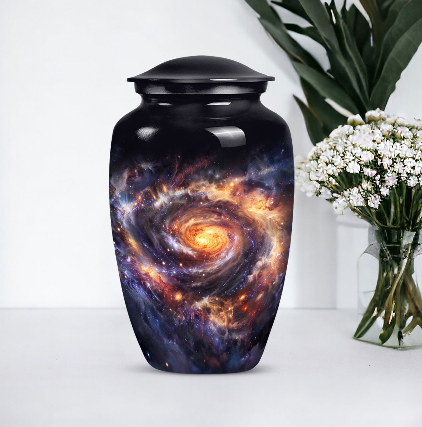  Glaaxy Urn in Purple Meadow theme for dad's cremation ashes