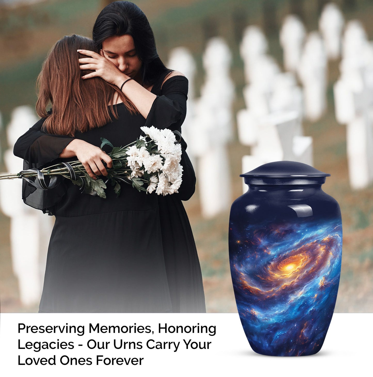 Classic purple meadow-themed 10-inch galaxy urn