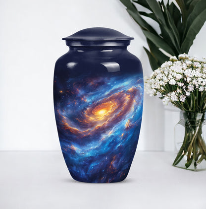 Classic purple meadow-themed 10-inch galaxy urn
