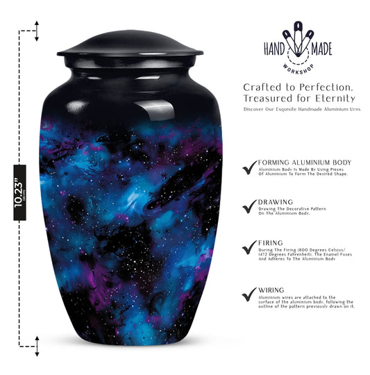 10-inch glaaxy urn, classic design in Purple Meadow theme.