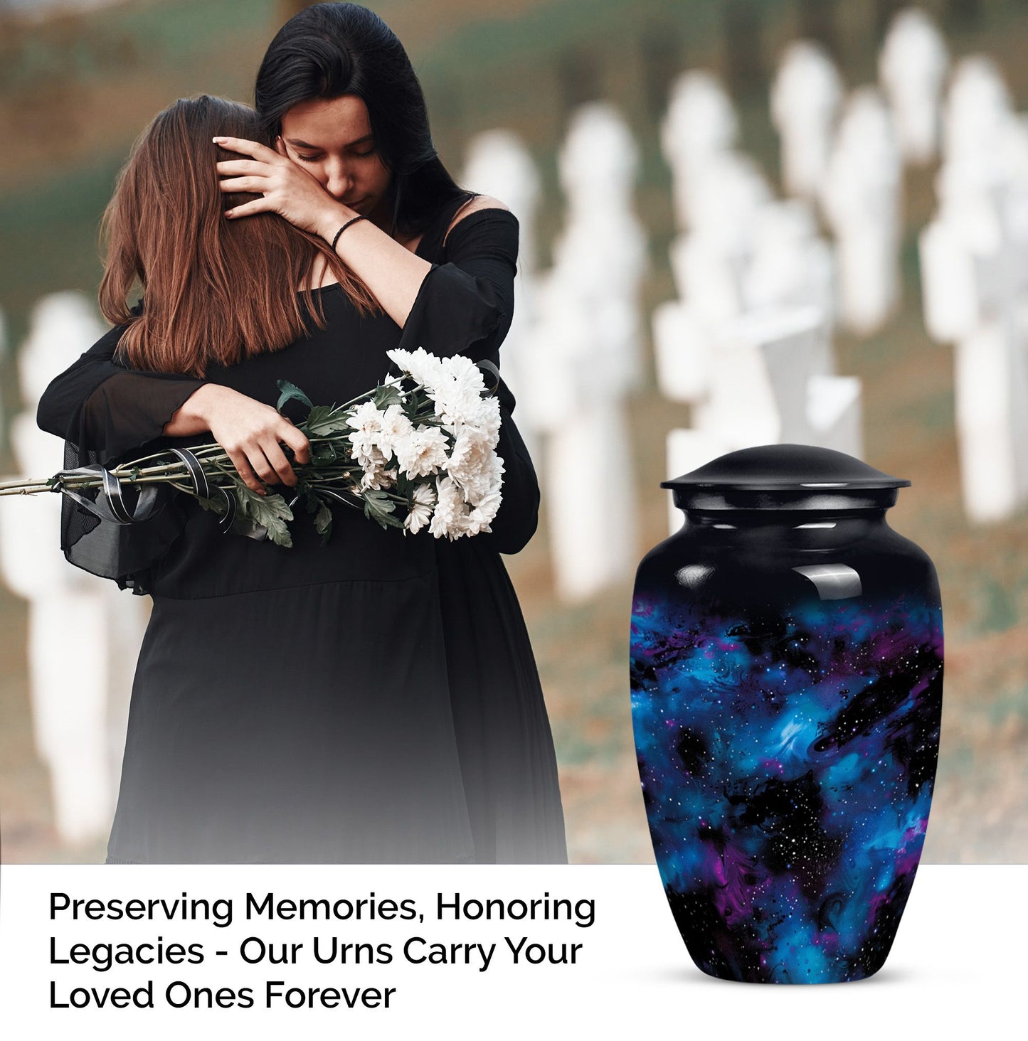10-inch glaaxy urn, classic design in Purple Meadow theme.