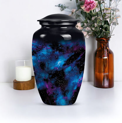 10-inch glaaxy urn, classic design in Purple Meadow theme.