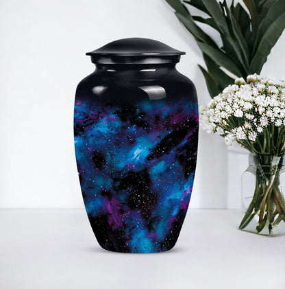 10-inch glaaxy urn, classic design in Purple Meadow theme.