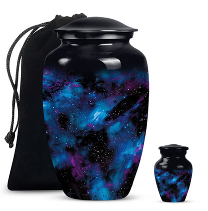 10-inch glaaxy urn, classic design in Purple Meadow theme.