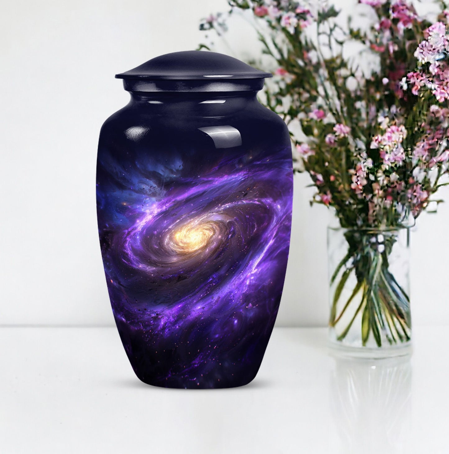 Classic 10-inch Galaxy Urn in Purple Meadow theme for ash