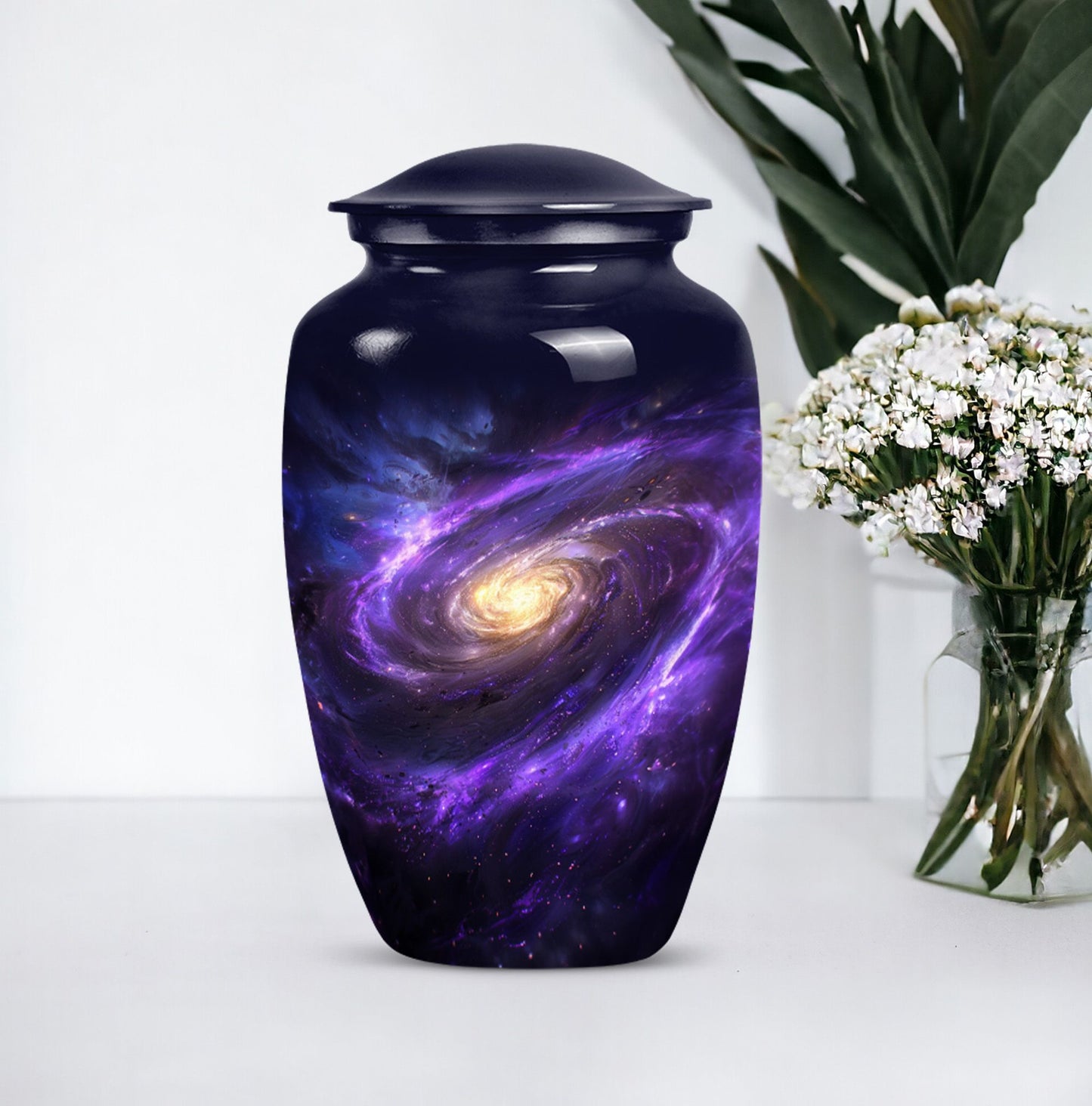 Classic 10-inch Galaxy Urn in Purple Meadow theme for ash