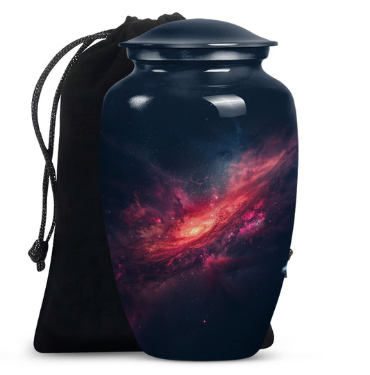Classic galaxy urn for human ashes, Purple Meadow theme.