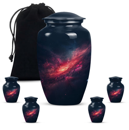 Classic galaxy urn for human ashes, Purple Meadow theme.