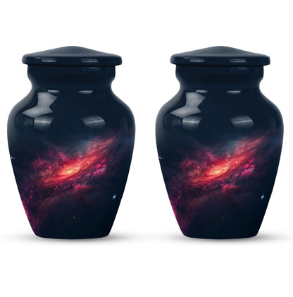 Classic galaxy urn for human ashes, Purple Meadow theme.