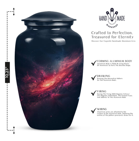 Classic galaxy urn for human ashes, Purple Meadow theme.