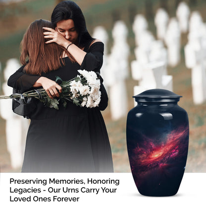 Classic galaxy urn for human ashes, Purple Meadow theme.