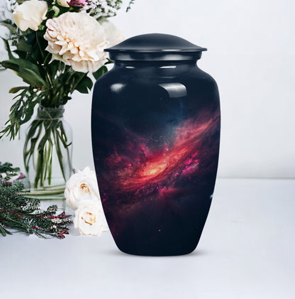 Classic galaxy urn for human ashes, Purple Meadow theme.