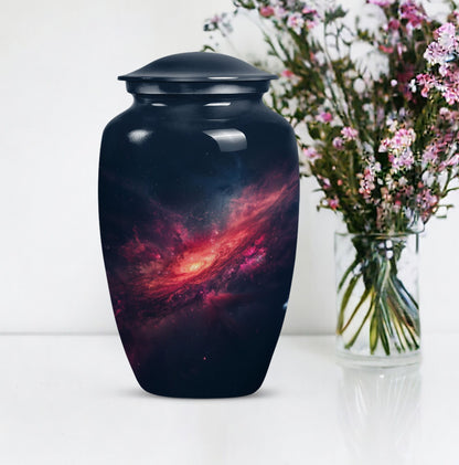 Classic galaxy urn for human ashes, Purple Meadow theme.