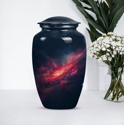 Classic galaxy urn for human ashes, Purple Meadow theme.