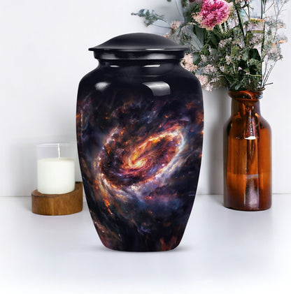 Classic 10-inch Glaaxy Urn in Purple Meadow Theme.
