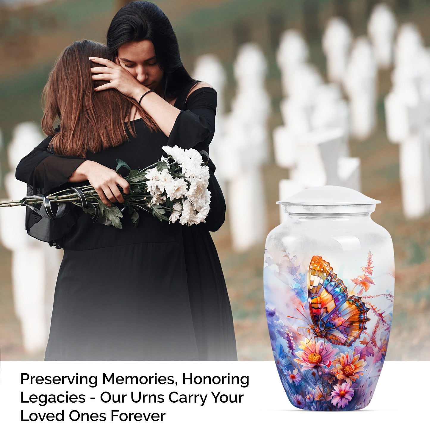 Purple Meadow themed classic butterfly urn for cremation