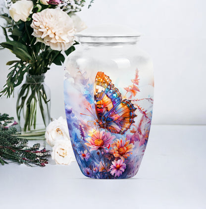 Purple Meadow themed classic butterfly urn for cremation