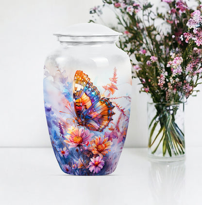 Purple Meadow themed classic butterfly urn for cremation