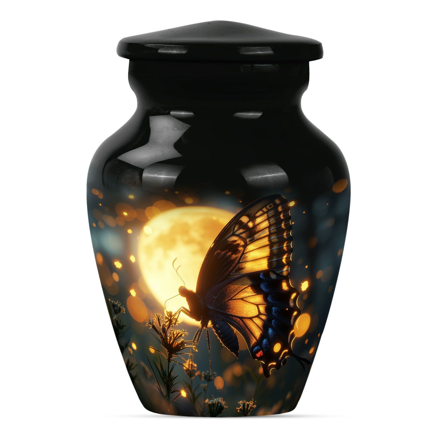 Classic 10 inch butterfly urn in Purple Meadow theme.