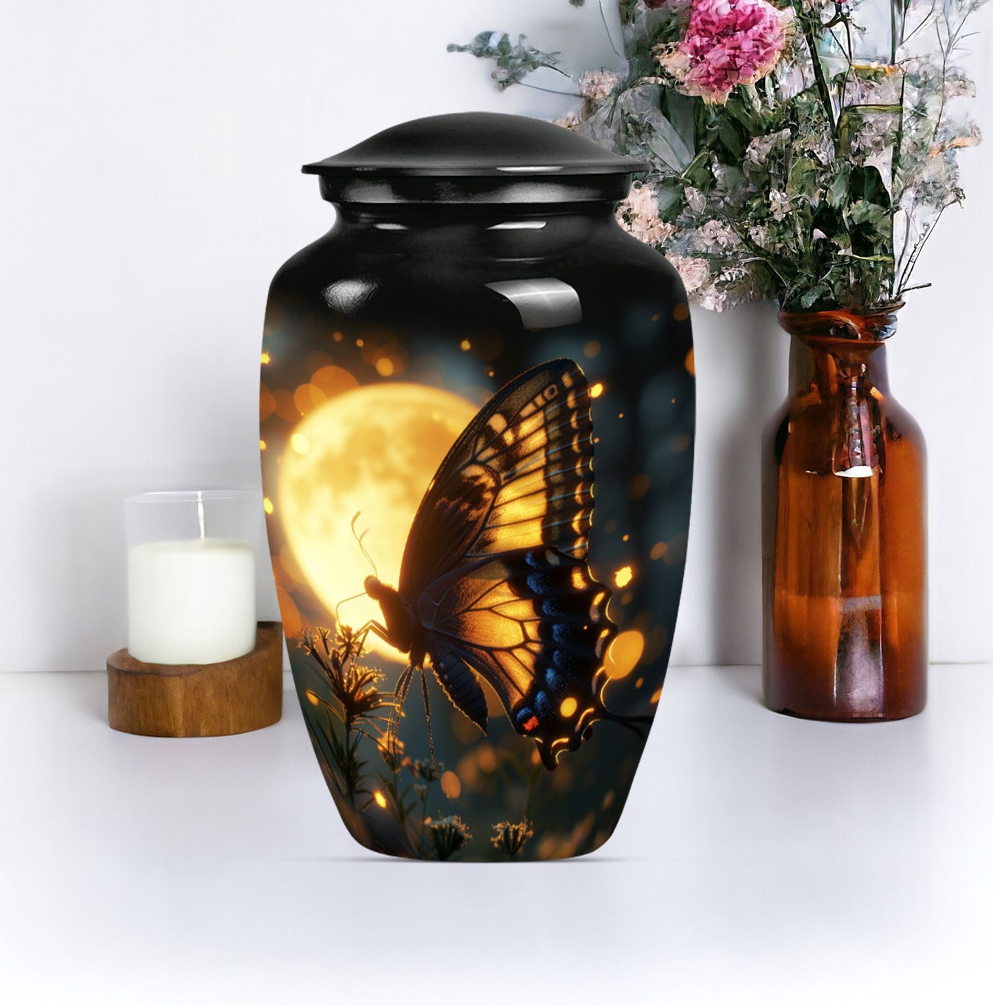 Classic 10 inch butterfly urn in Purple Meadow theme.