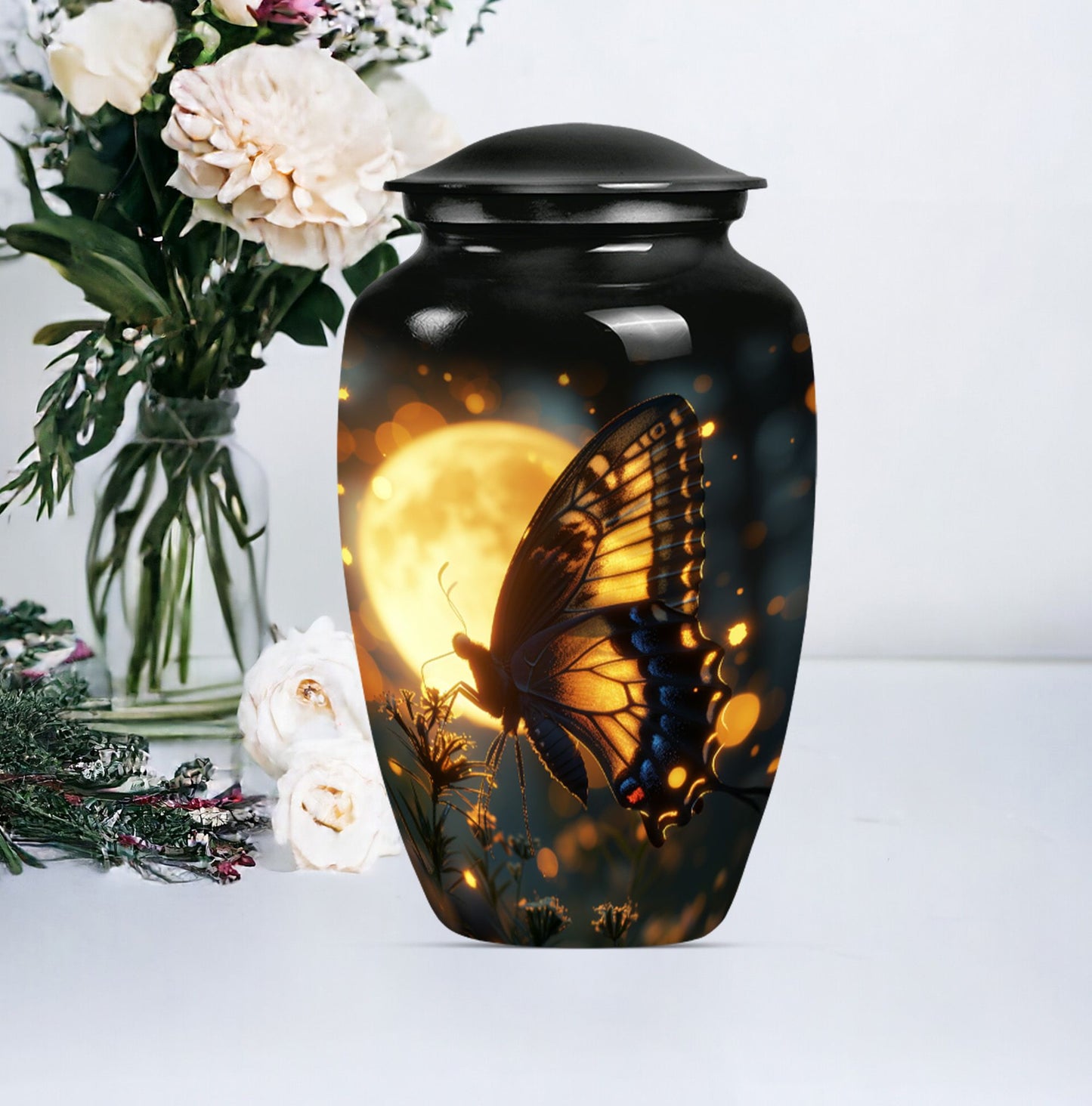 Classic 10 inch butterfly urn in Purple Meadow theme.