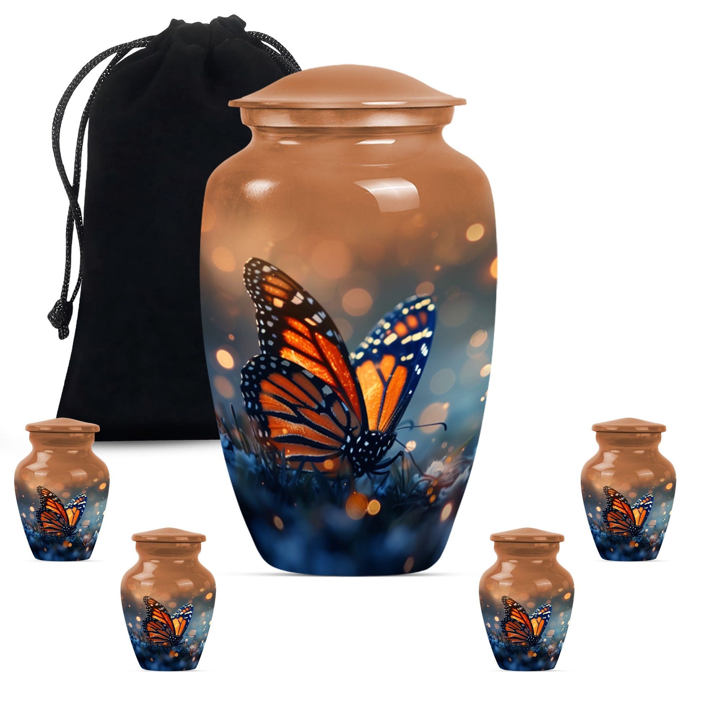 10-inch classic butterfly urn in purple meadow theme.