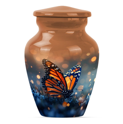 10-inch classic butterfly urn in purple meadow theme.