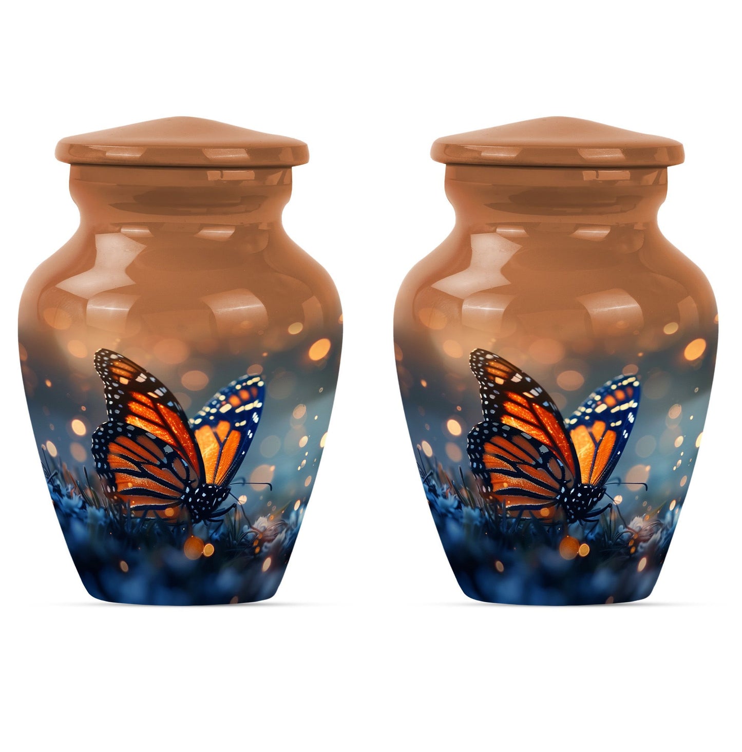 10-inch classic butterfly urn in purple meadow theme.
