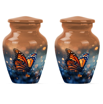 10-inch classic butterfly urn in purple meadow theme.