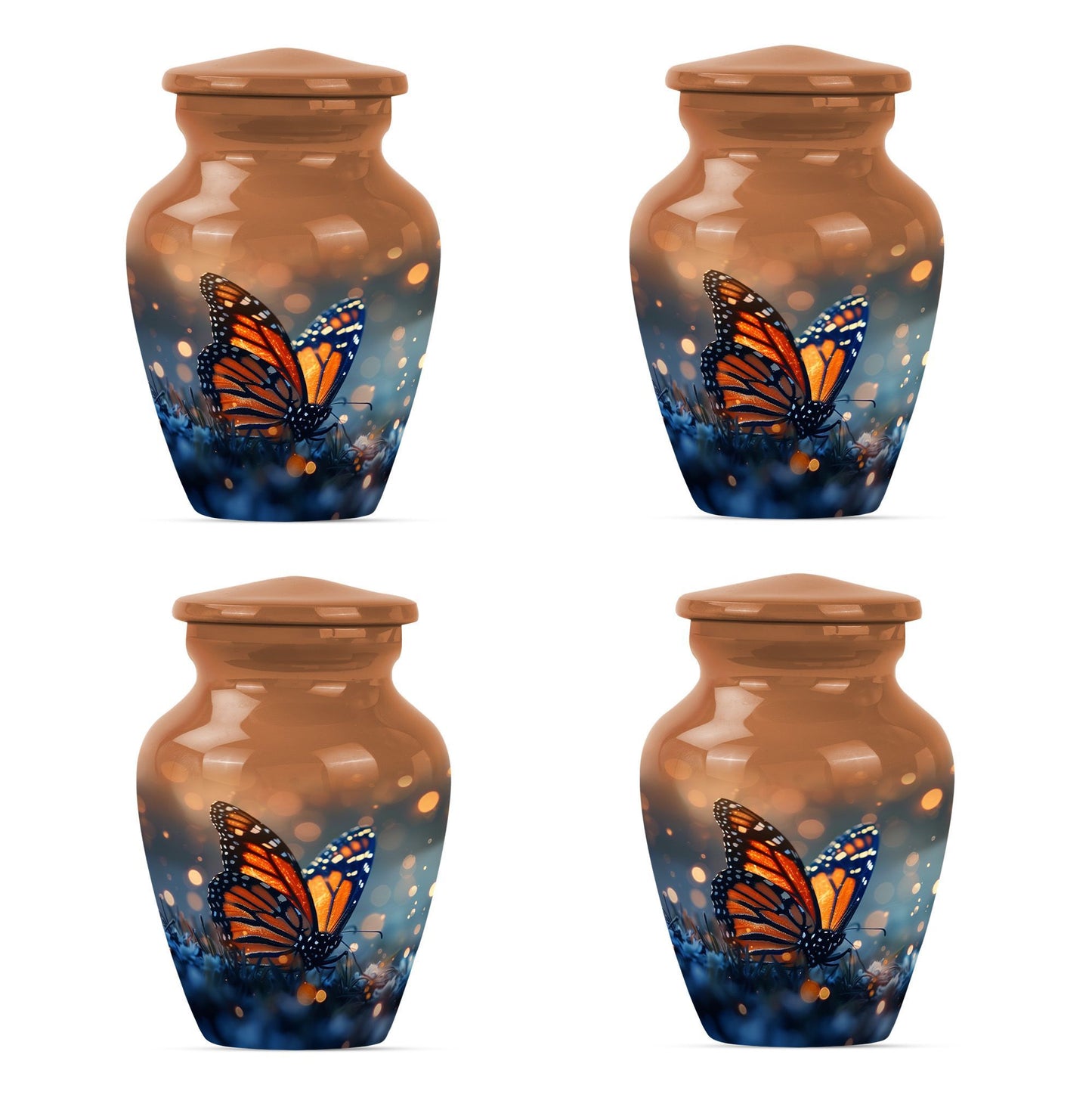 10-inch classic butterfly urn in purple meadow theme.