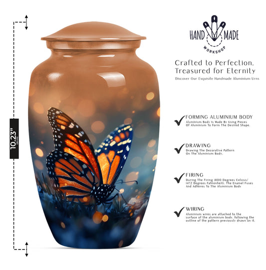 10-inch classic butterfly urn in purple meadow theme.