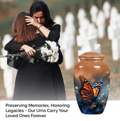 10-inch classic butterfly urn in purple meadow theme.