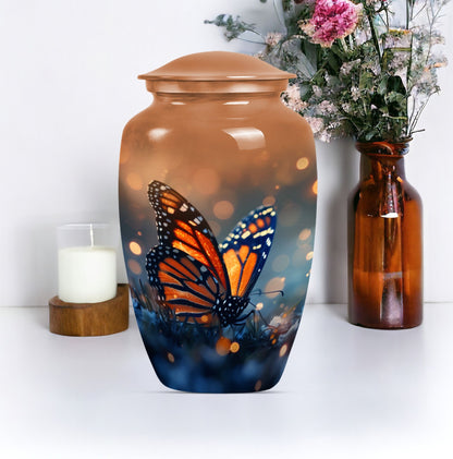 10-inch classic butterfly urn in purple meadow theme.